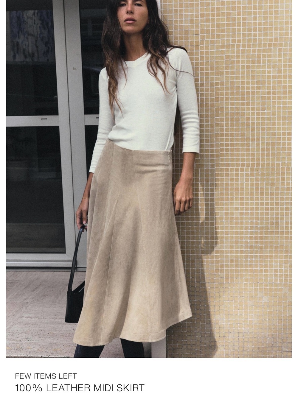 Zara Beige Suede Leather Midi Skirt